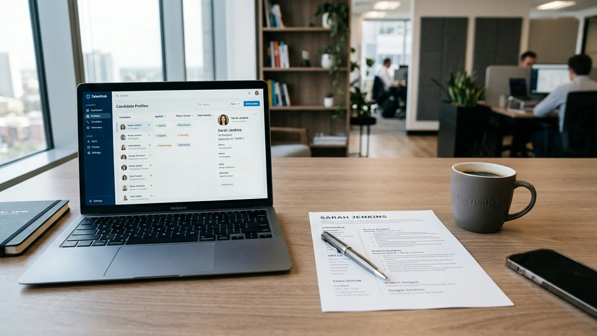 Corporate recruiter evaluating parsed candidate resumes on an applicant tracking system