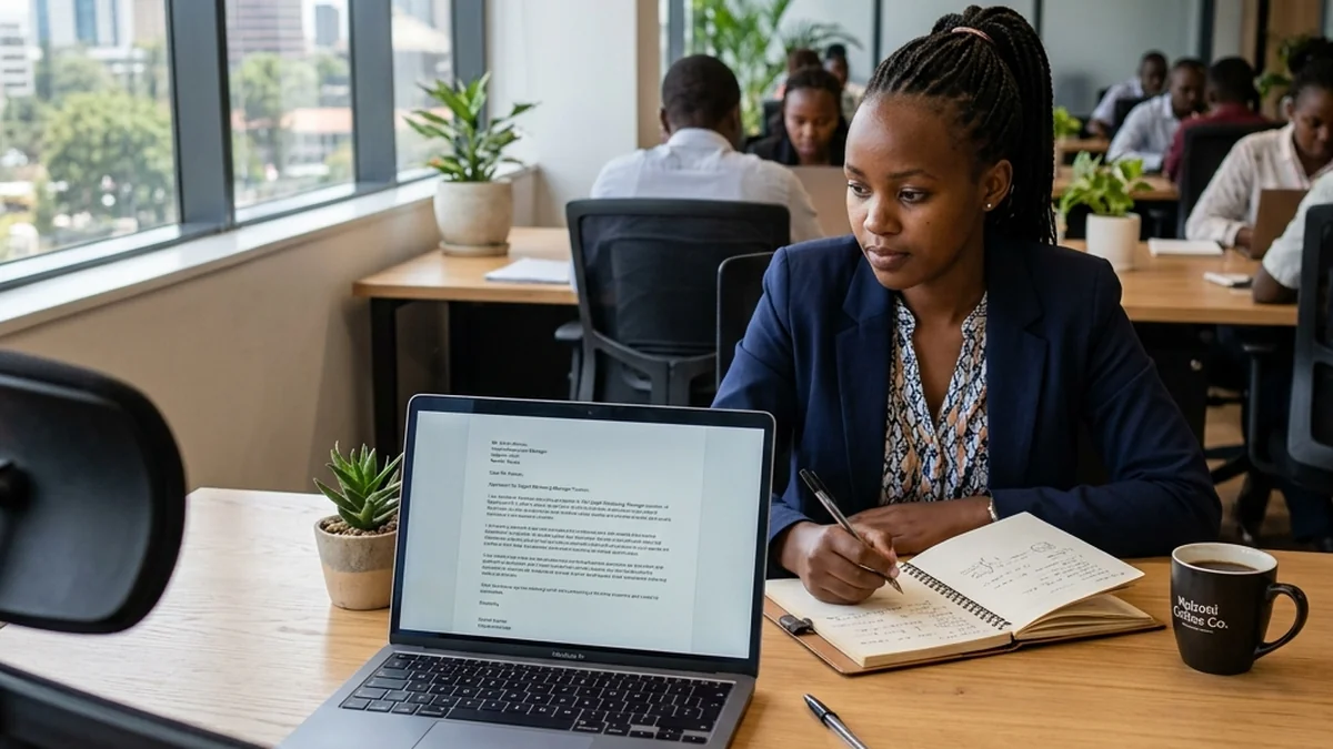 Structured executive cover letter document on a corporate desk